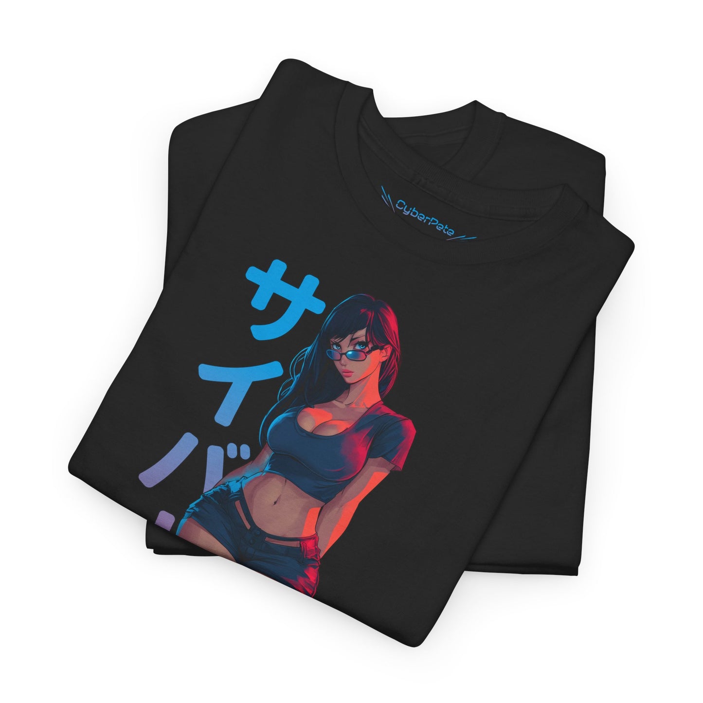 Cyberpunk Anime Girl T-Shirt – Kanji & Neon | T-Shirt für Gamer & Anime-Fans