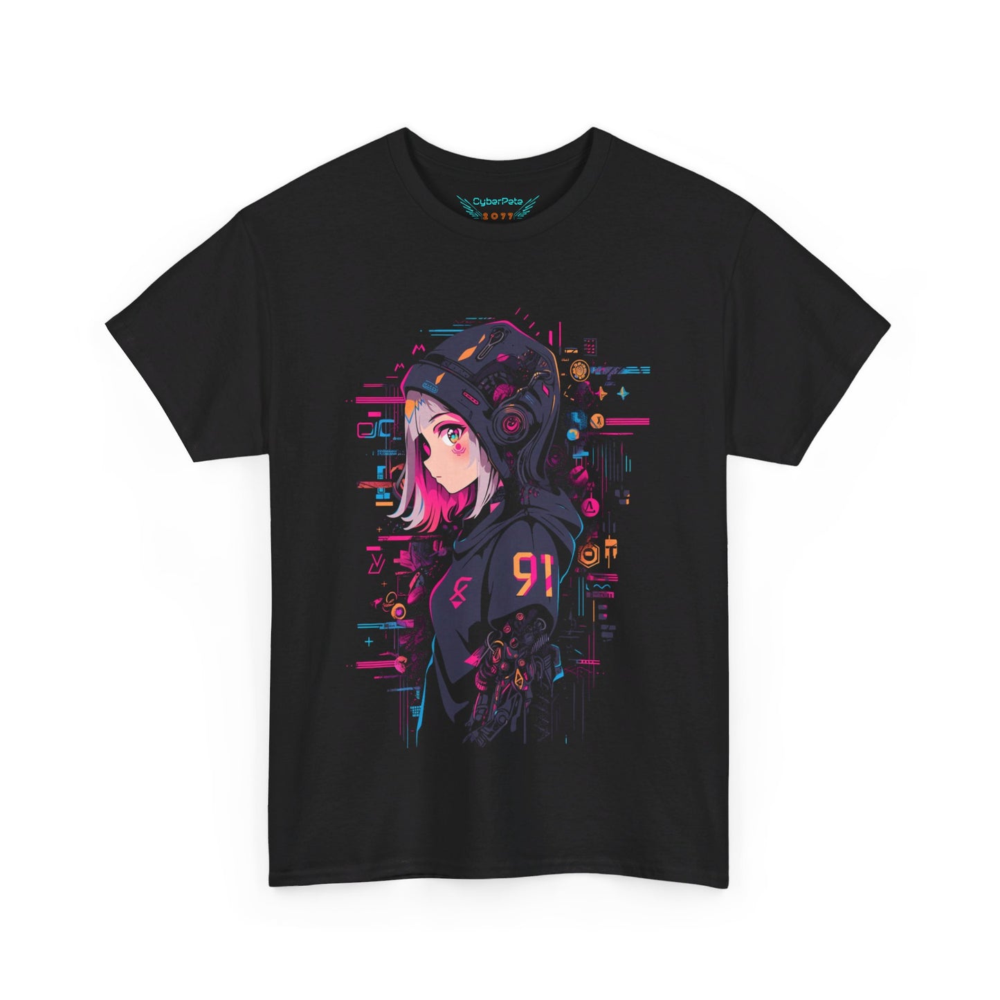 Cyberpunk Anime T-Shirt | Anime girl with hoodie