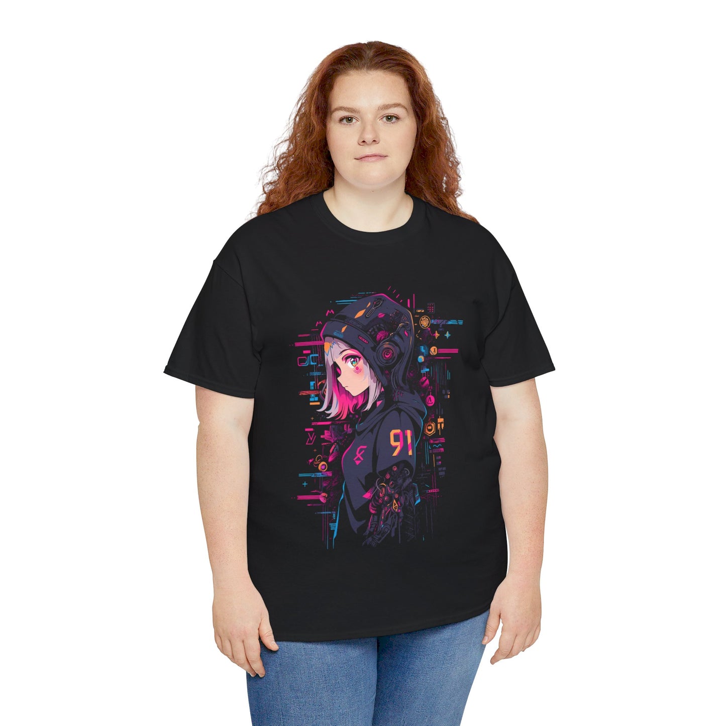 Cyberpunk Anime T-Shirt | Anime girl with hoodie