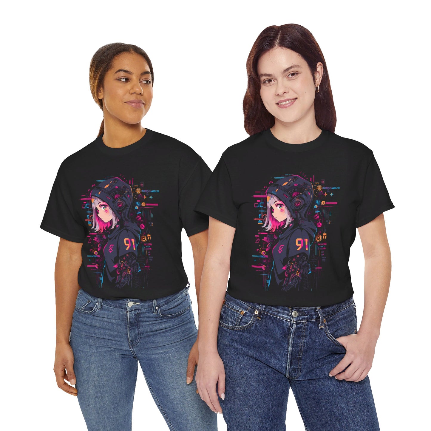 Cyberpunk Anime T-Shirt | Anime girl with hoodie