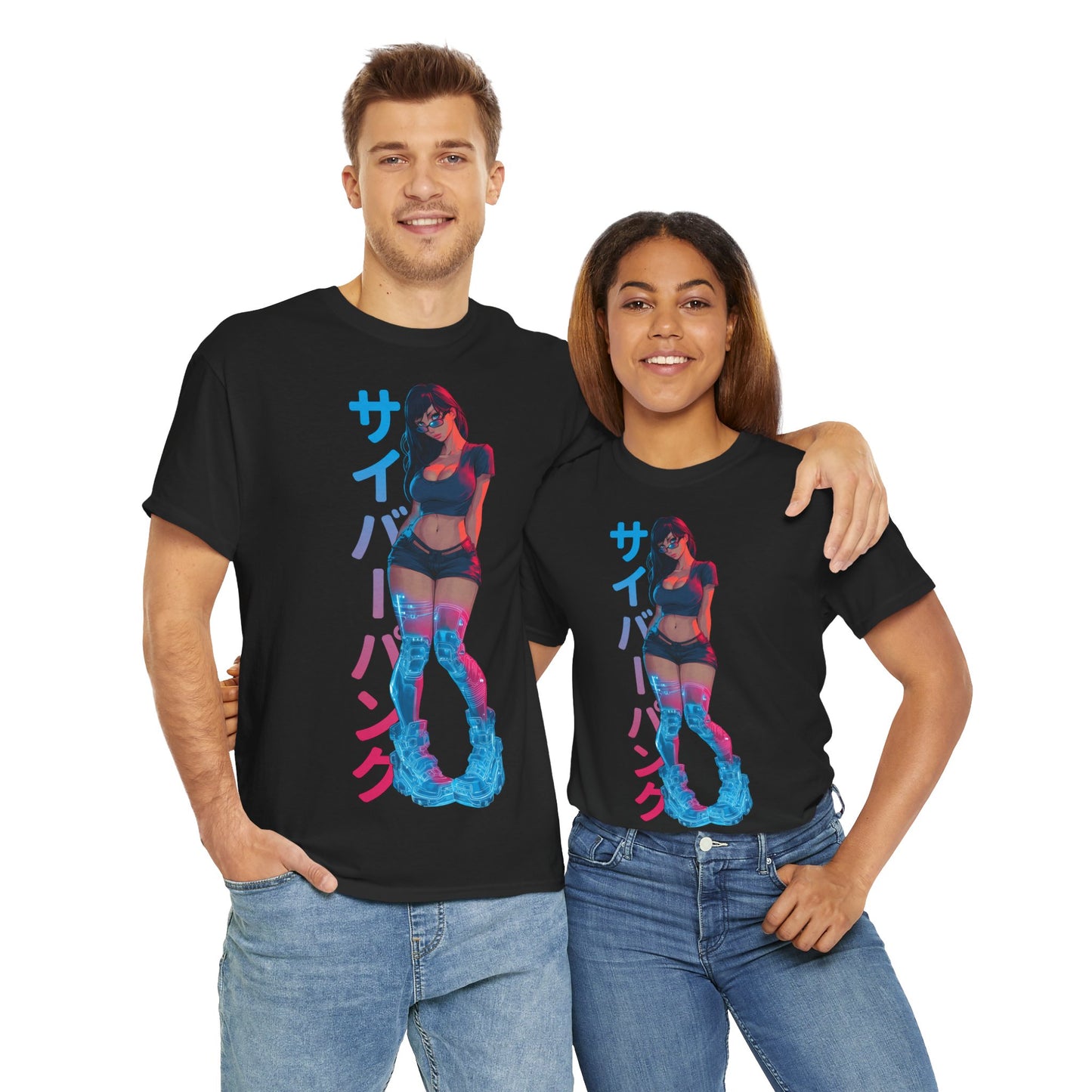 Cyberpunk Anime Girl T-Shirt – Kanji & Neon | T-Shirt für Gamer & Anime-Fans