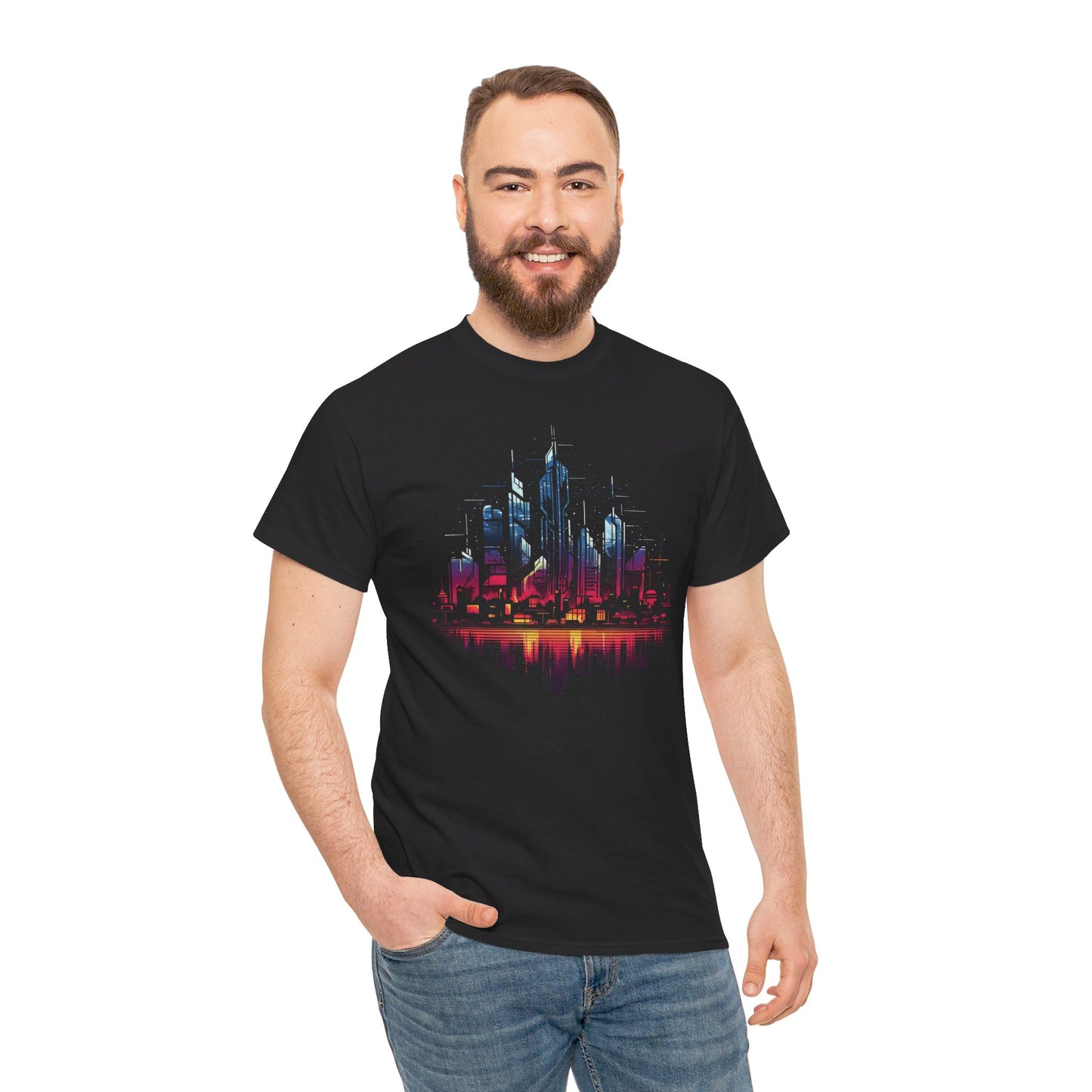 Cyberpunk Skyline T-Shirt | T-shirt for cyberpunk and retrowave fans
