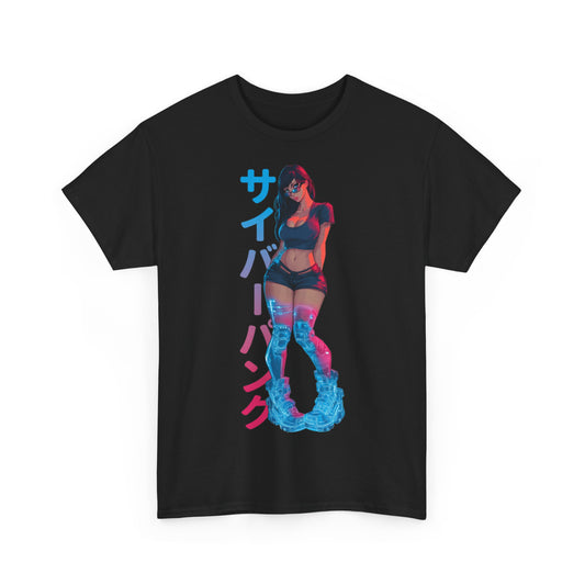 Cyberpunk Anime Girl T-Shirt – Kanji & Neon-Stil | T-Shirt Gamer & Anime-Fans