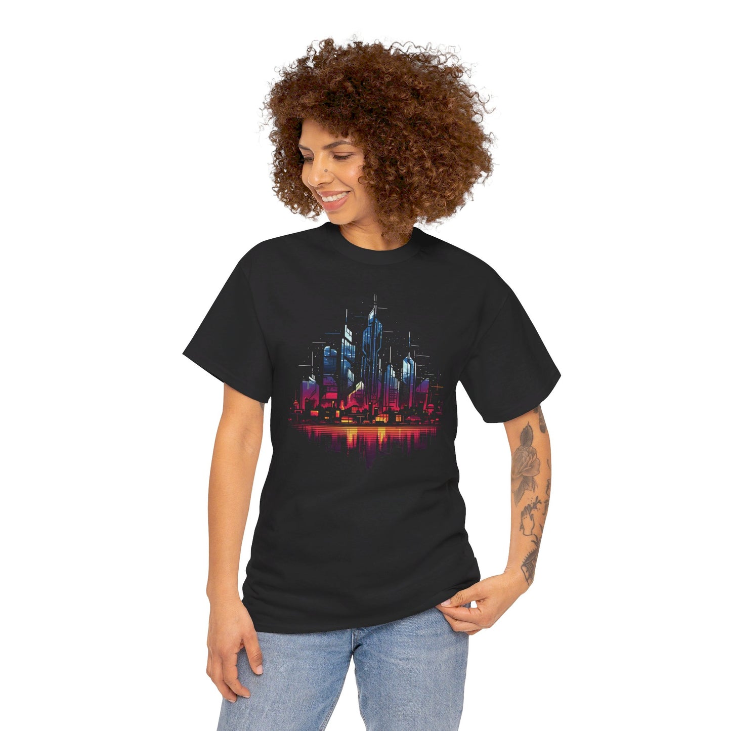 Cyberpunk Skyline T-Shirt | T-shirt for cyberpunk and retrowave fans