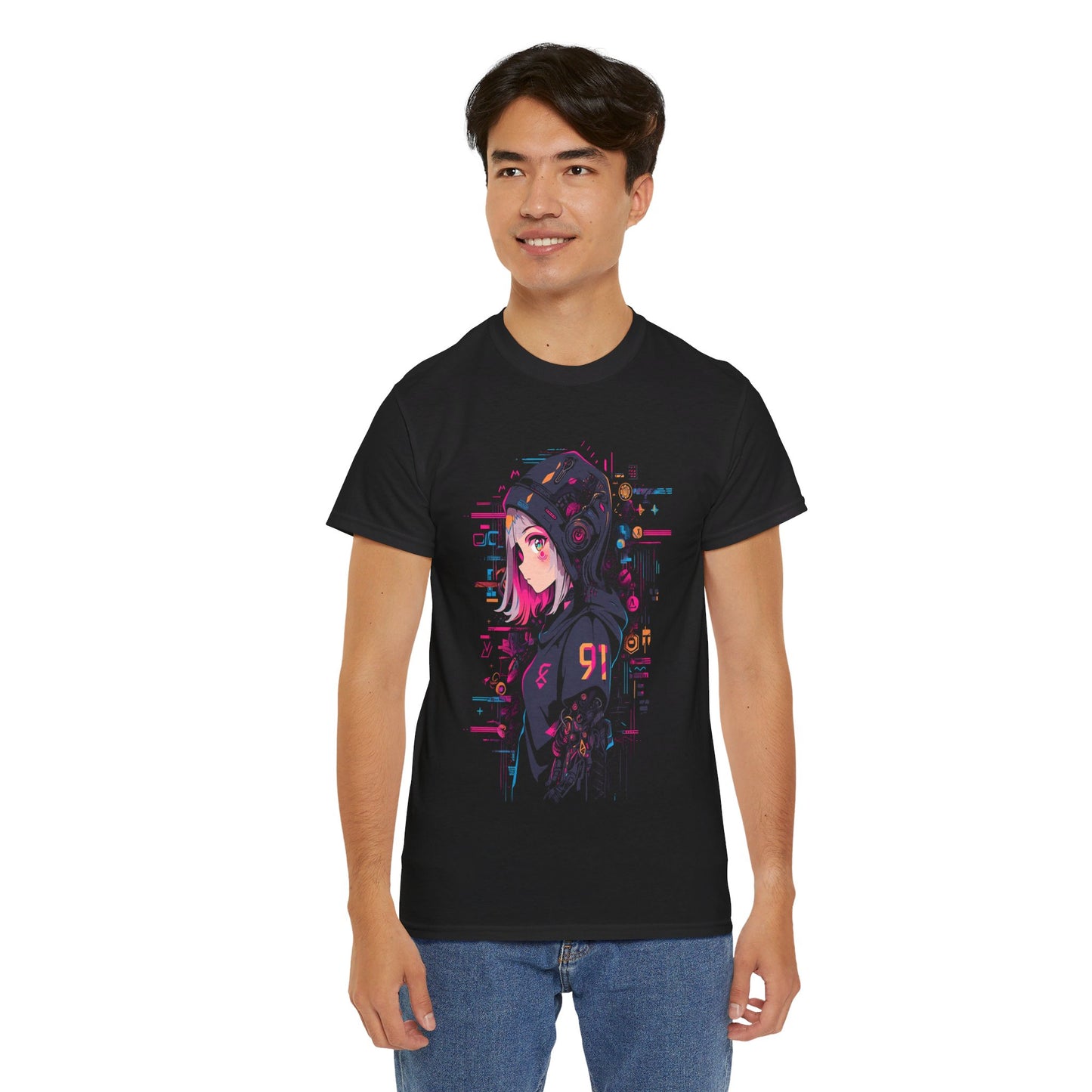 Cyberpunk Anime T-Shirt | Anime girl with hoodie