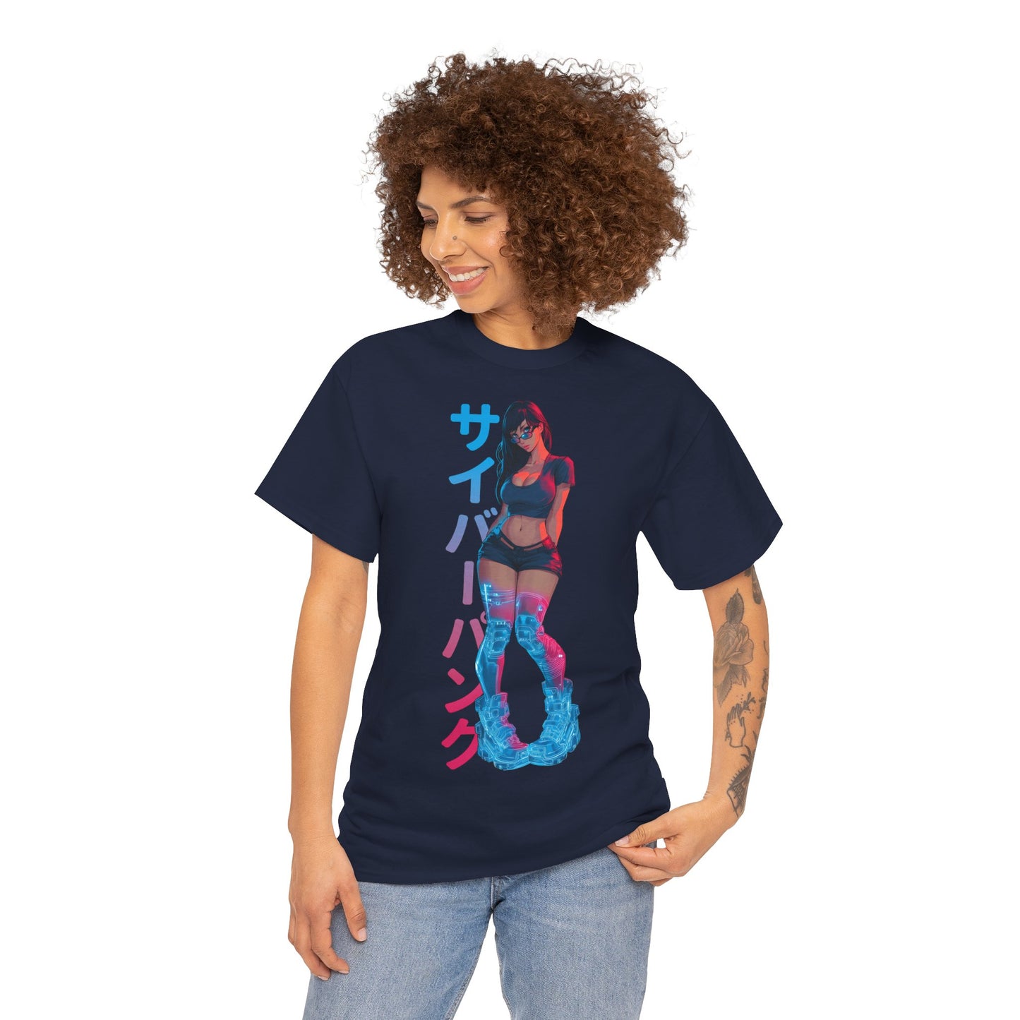 Cyberpunk Anime Girl T-Shirt – Kanji & Neon | T-Shirt für Gamer & Anime-Fans