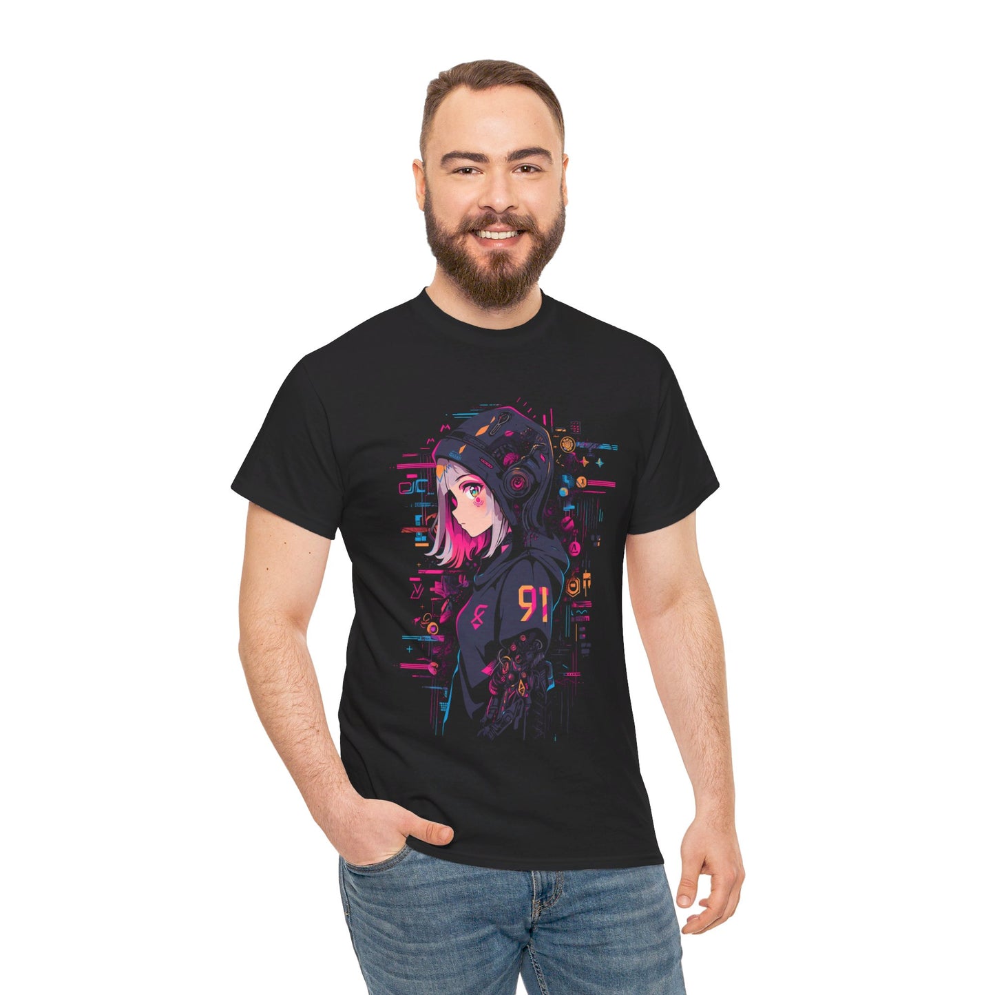 Cyberpunk Anime T-Shirt | Anime girl with hoodie