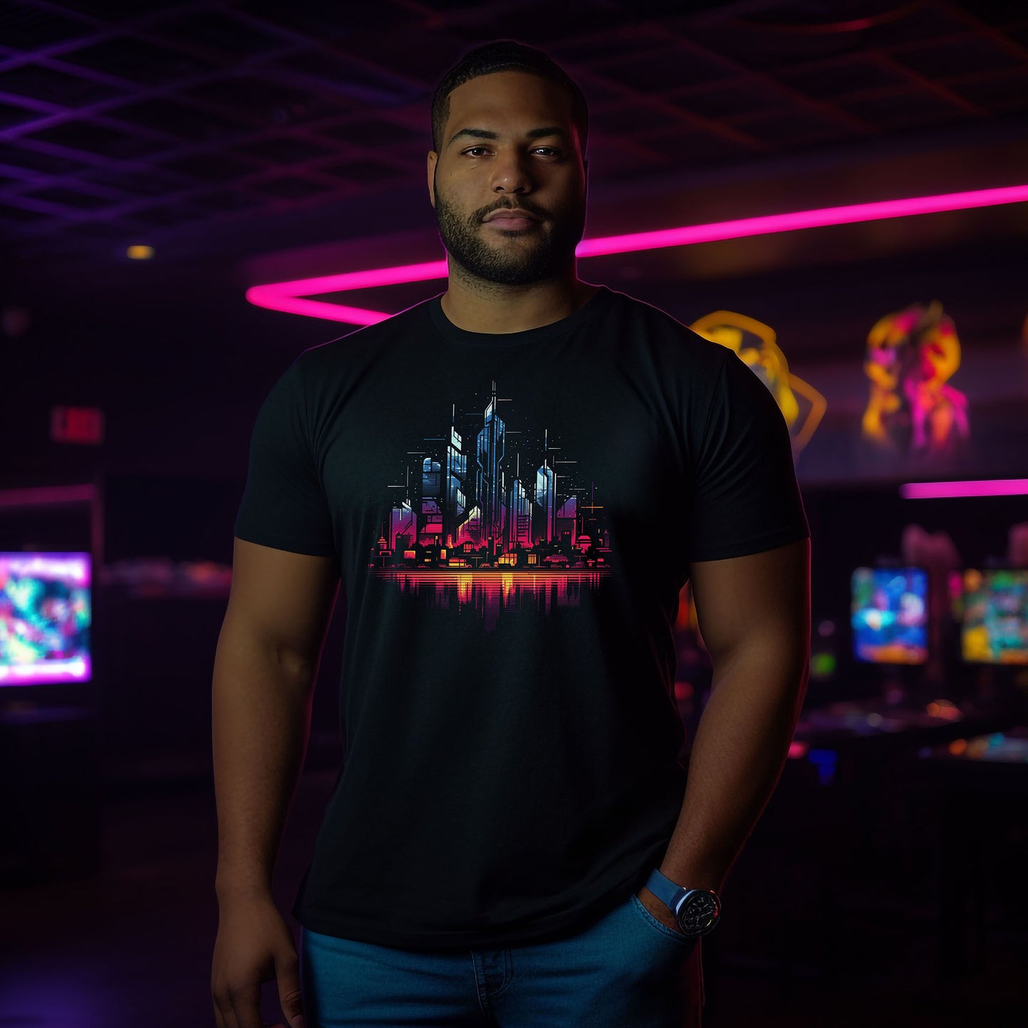 Cyberpunk Skyline T-Shirt | T-shirt for cyberpunk and retrowave fans