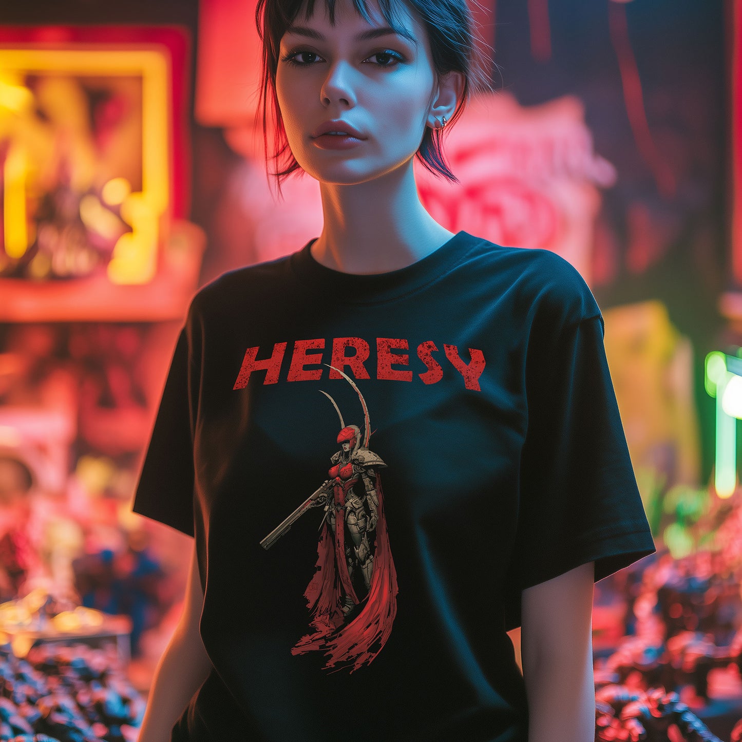 Dark Eldar Wych mit Energiegewehr | T-Shirt für Gamer und Warhammer 40k Fans