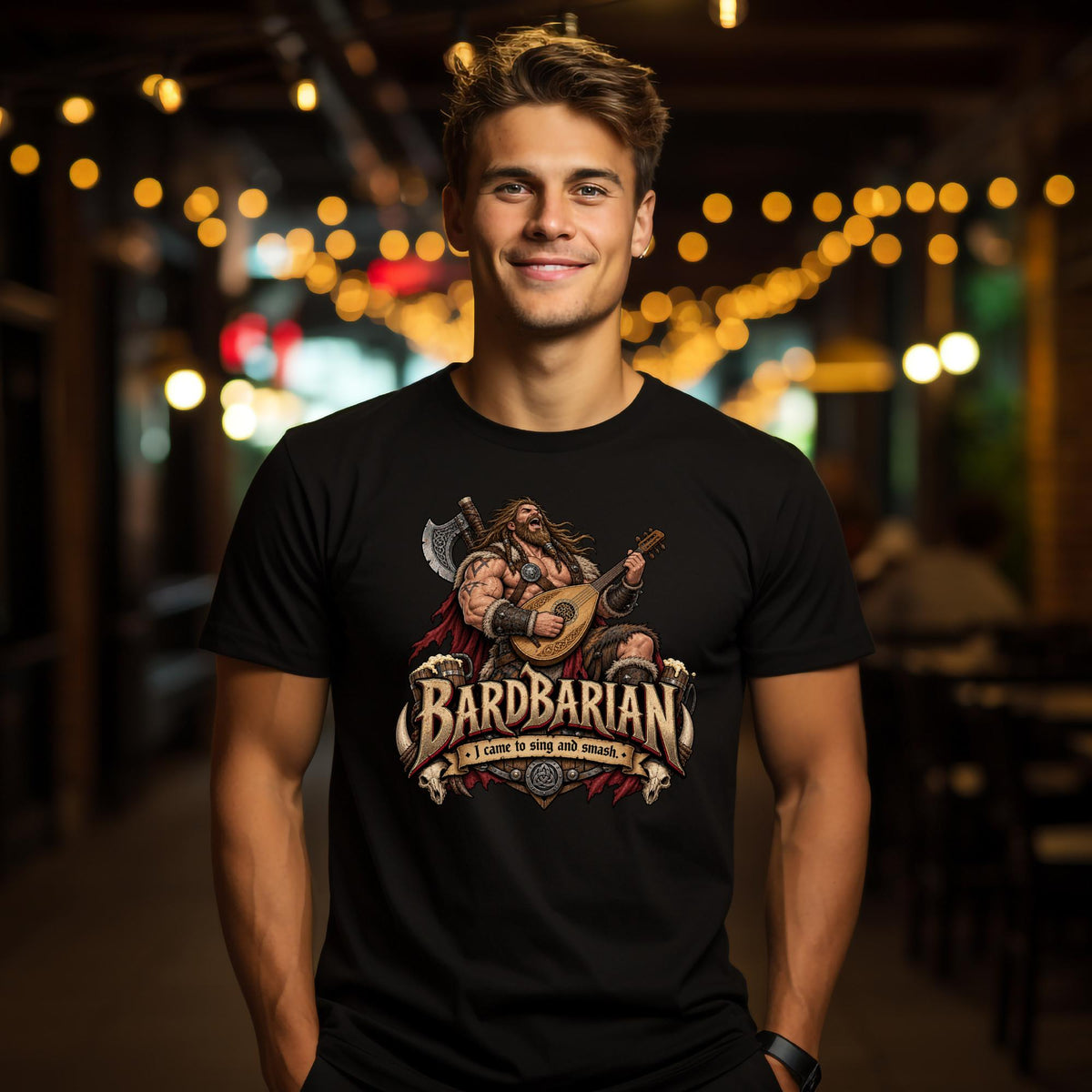 Bardbarian T-Shirt | Barbar mit Laute für Rollenspieler
