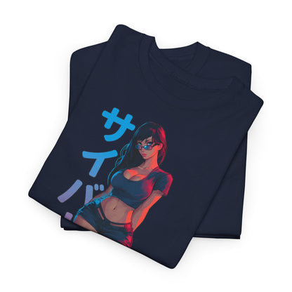 Cyberpunk Anime Girl T-Shirt – Kanji & Neon-Stil | T-Shirt Gamer & Anime-Fans