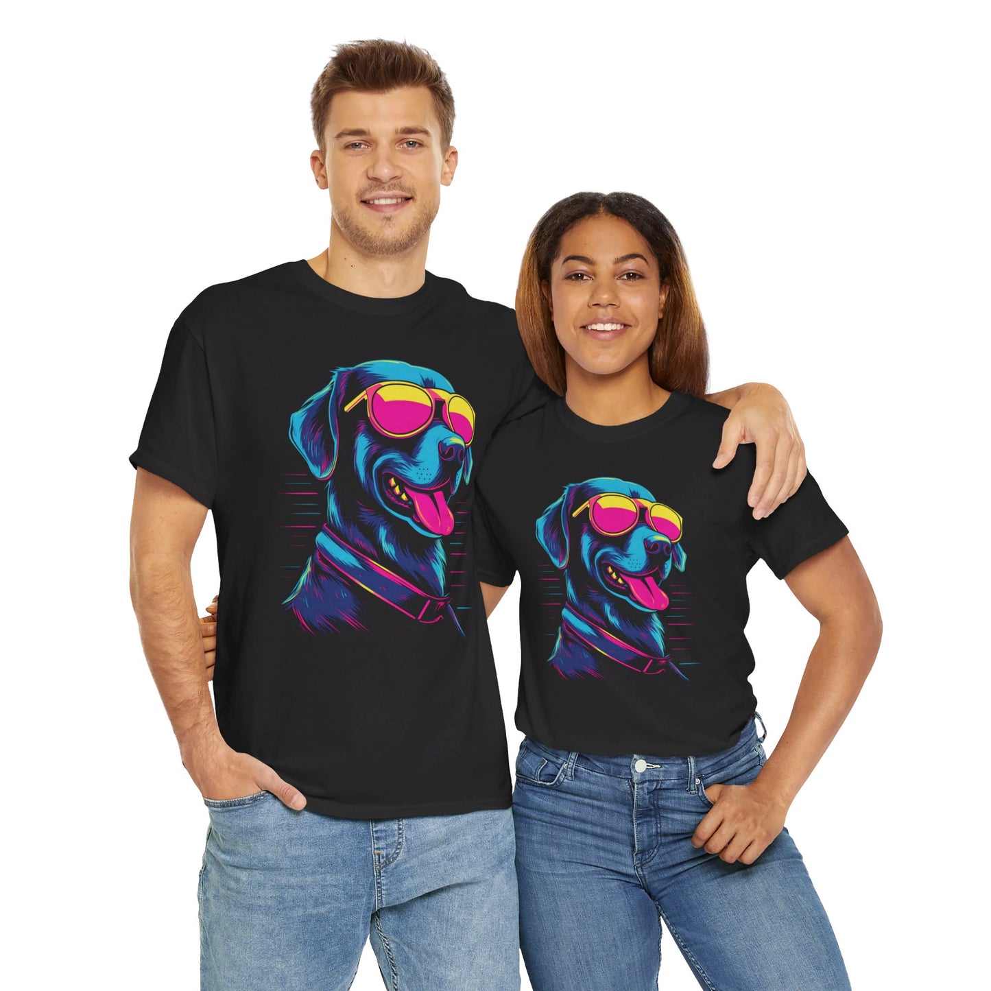 Retrowave Hunde T-Shirt | T-Shirt für 80er Jahre und Hunde Fans