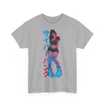 Cyberpunk Anime Girl T-Shirt – Kanji & Neon-Stil | T-Shirt Gamer & Anime-Fans