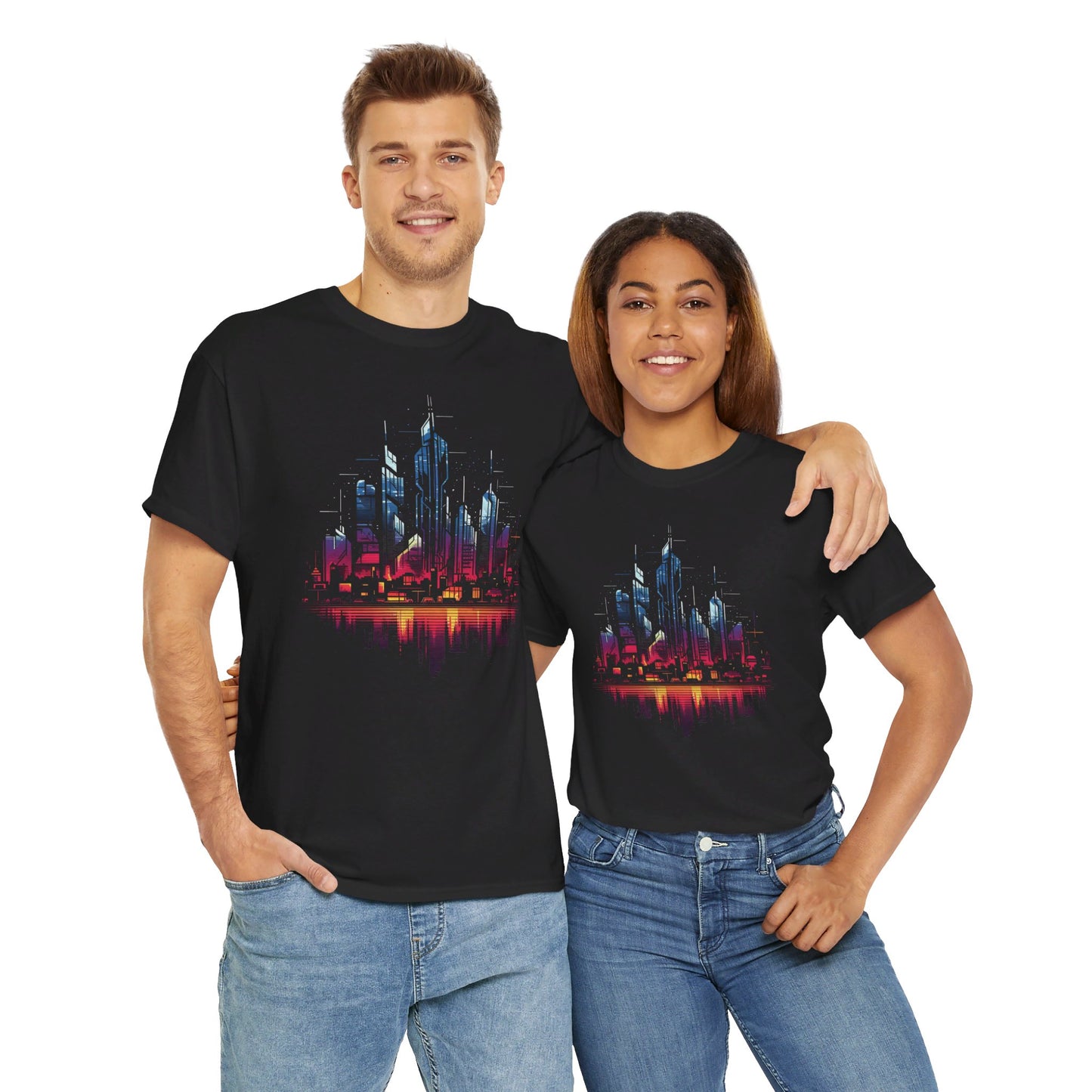 Cyberpunk Skyline T-Shirt | T-Shirt für Cyberpunk und Retrowave Fans