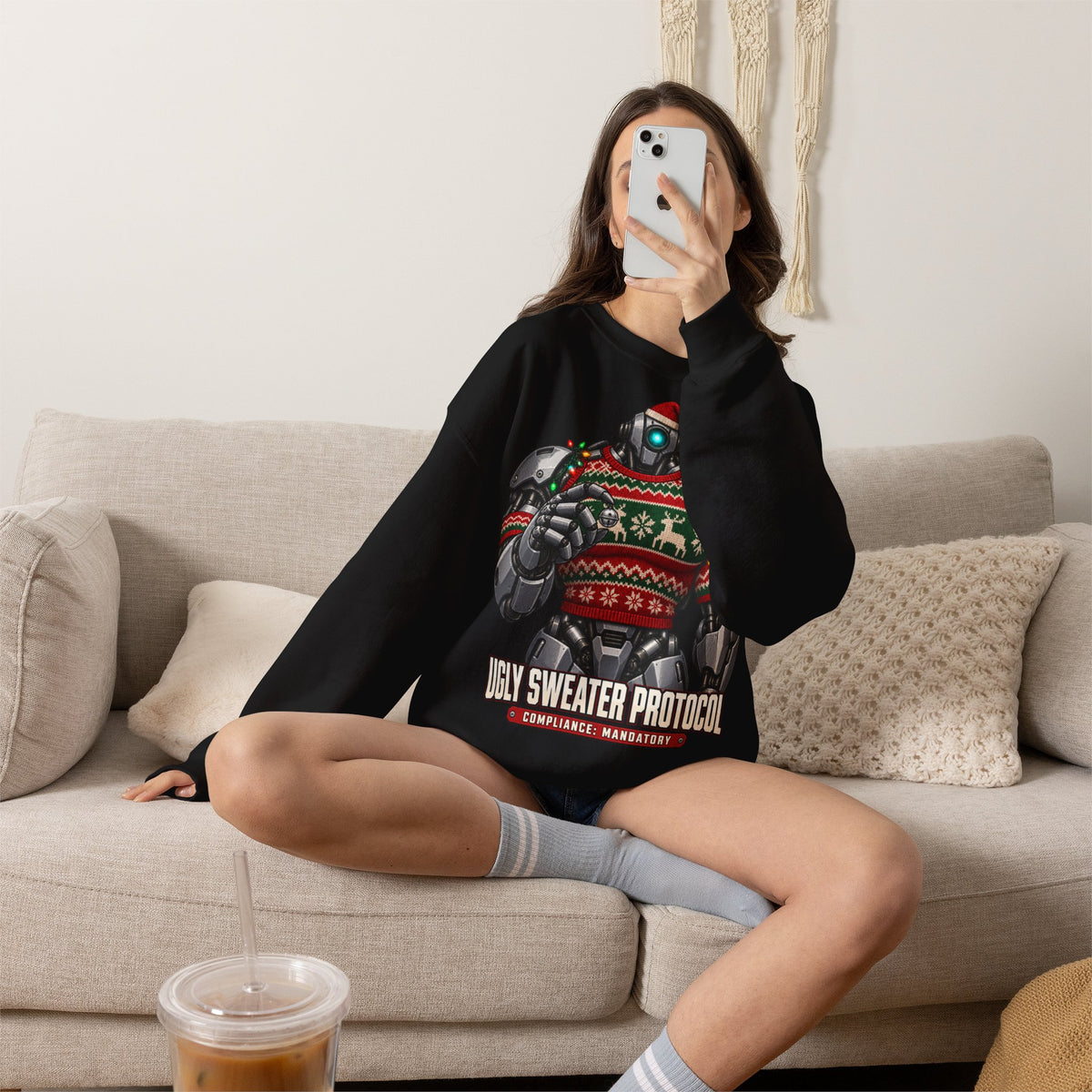 Roboter-Weihnachtspullover Ugly Sweater Protocol | Für Technikfans