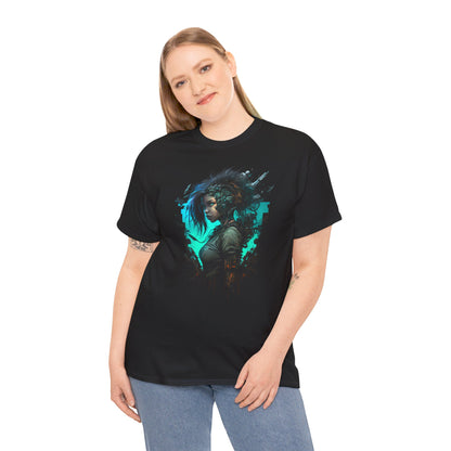 Cyberpunk T-Shirt | Cyberpunk Netrunner Girl Blue