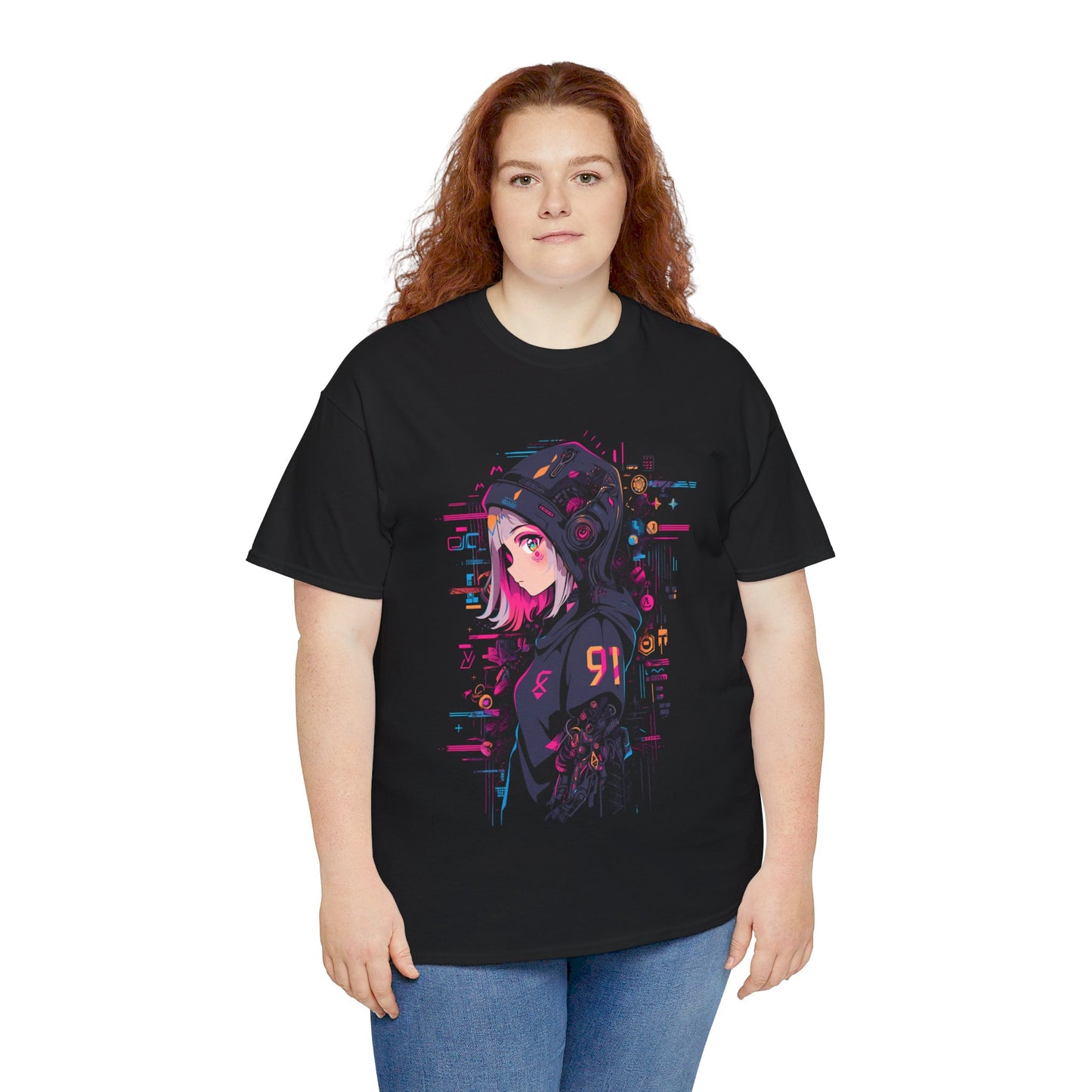 Cyberpunk Anime T-Shirt | Anime Girl mit Hoodie