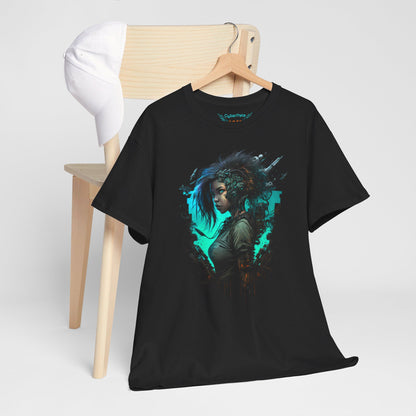 Cyberpunk T-Shirt | Cyberpunk Netrunner Girl Blue