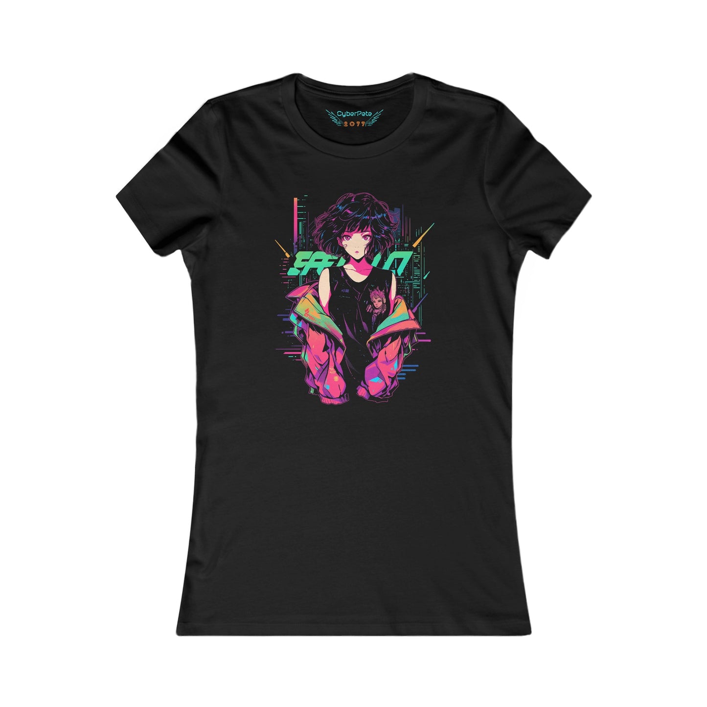 Cyberpunk Anime T-Shirt for Women | Anime girl with pink jacket