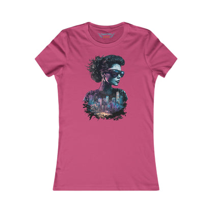 Sonnenbrille und Skyline T-Shirt | Cyberpunk T-Shirt für Frauen