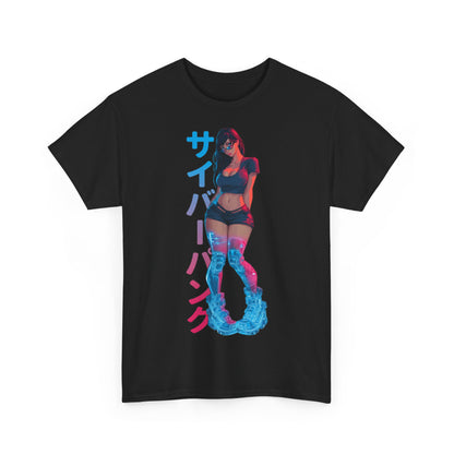 Cyberpunk Anime Girl T-Shirt – Kanji & Neon-Stil | T-Shirt Gamer & Anime-Fans
