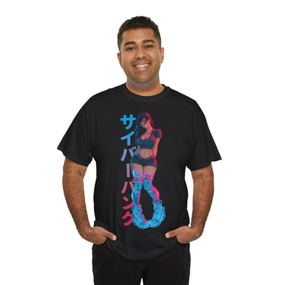 Cyberpunk Anime Girl T-Shirt – Kanji & Neon-Stil | T-Shirt Gamer & Anime-Fans