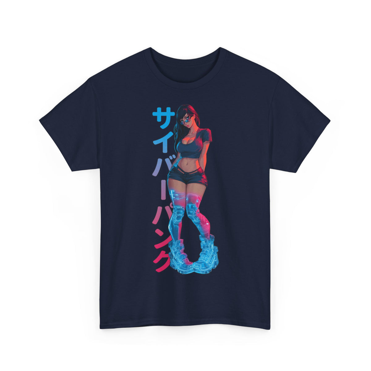 Cyberpunk Anime Girl T-Shirt – Kanji & Neon-Stil | T-Shirt Gamer & Anime-Fans