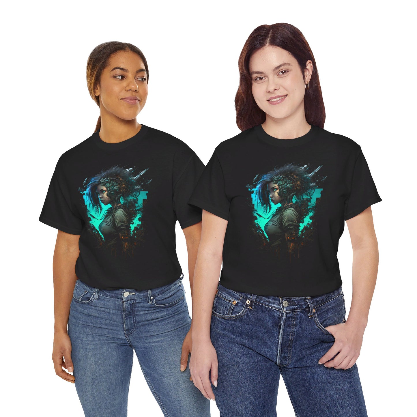 Cyberpunk T-Shirt | Cyberpunk Netrunner Girl Blue