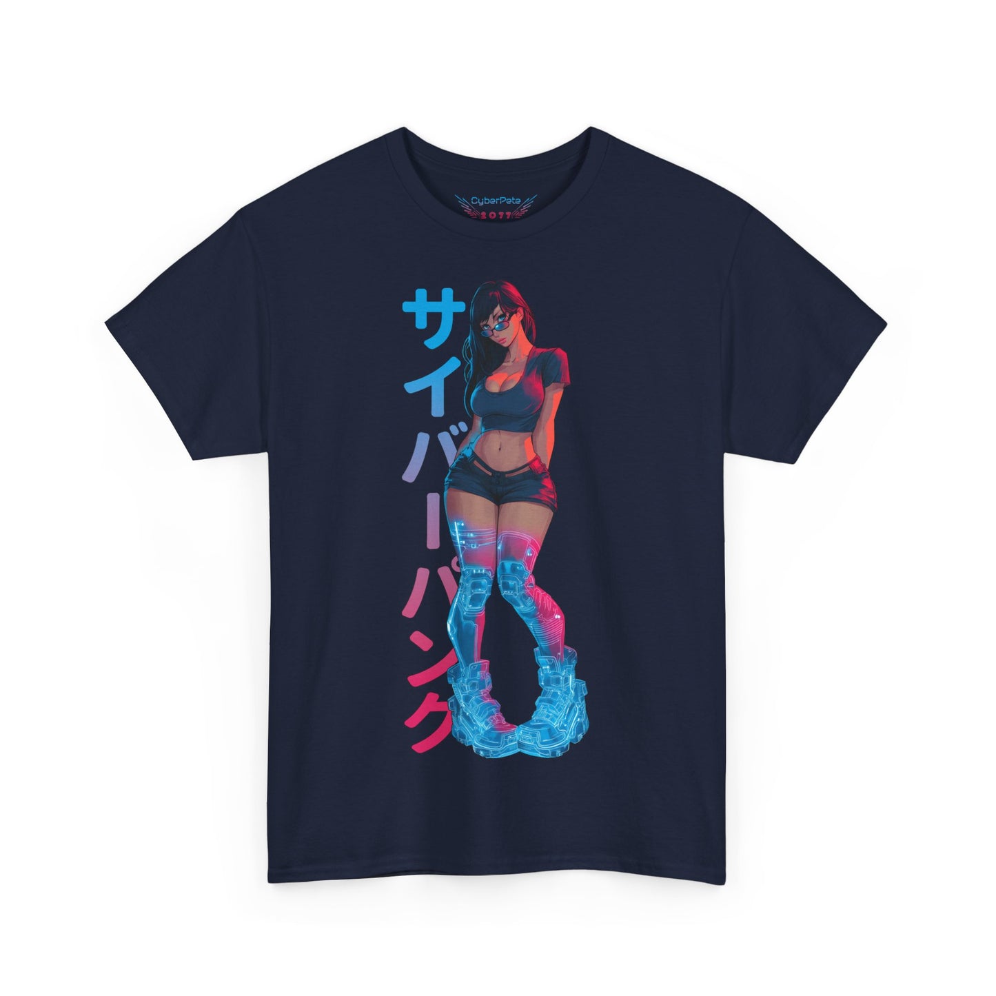 Cyberpunk Anime Girl T-Shirt – Kanji & Neon | T-Shirt für Gamer & Anime-Fans