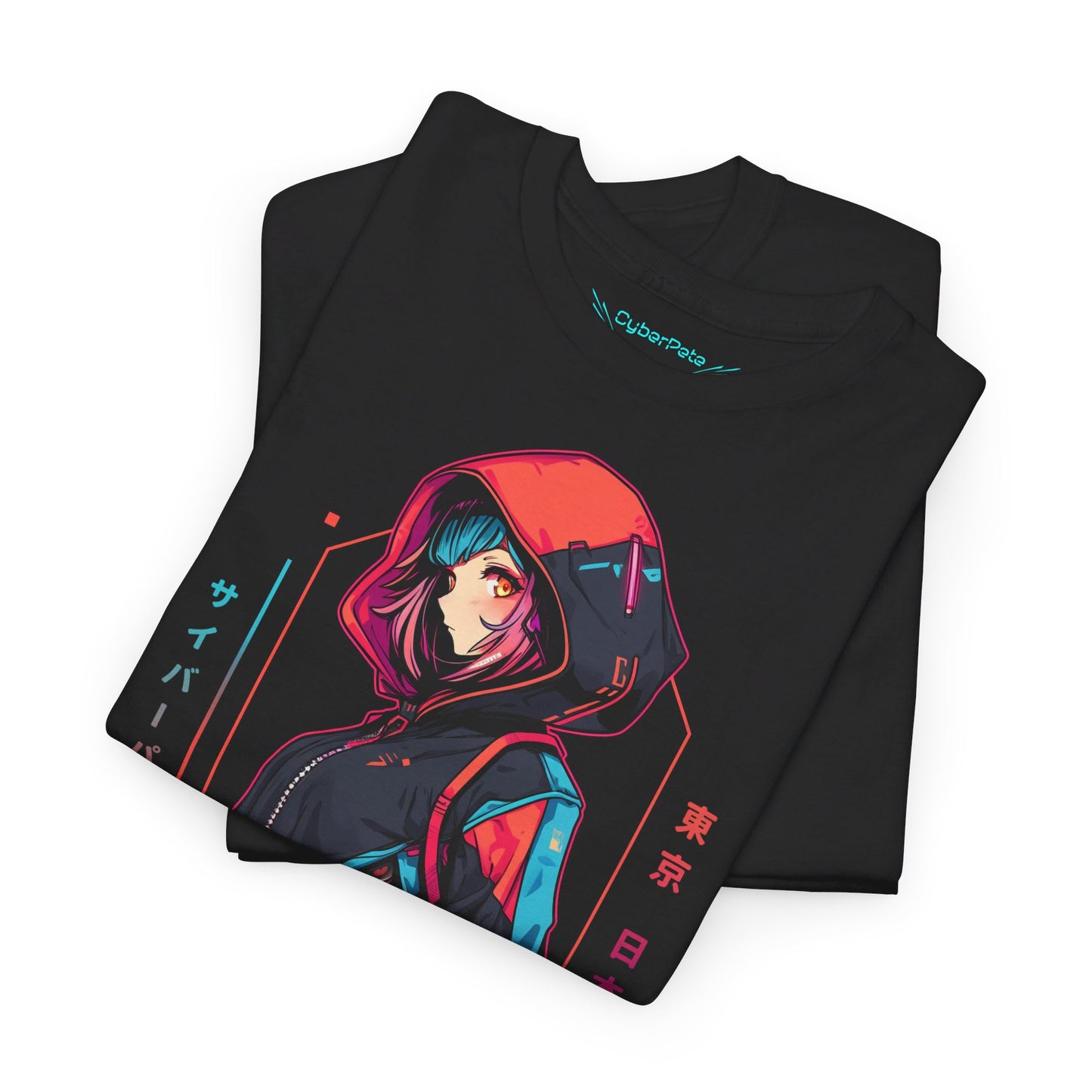 Cyberpunk Anime T-Shirt | Anime Girl mit Kapuzenjacke