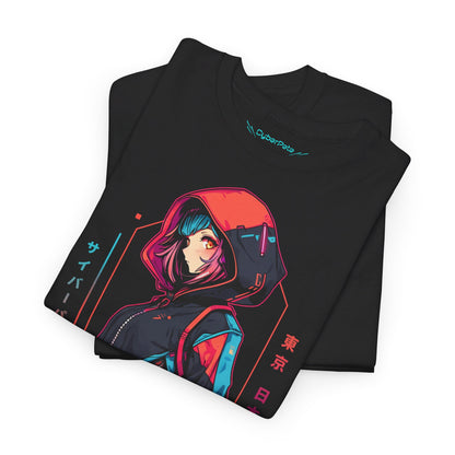 Cyberpunk Anime T-Shirt | Anime Girl mit Kapuzenjacke