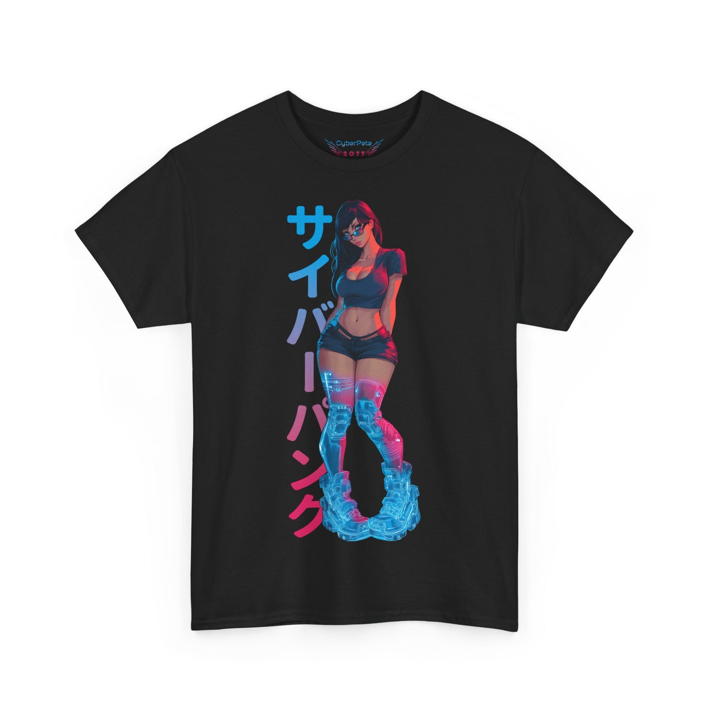 Cyberpunk Anime Girl T-Shirt – Kanji & Neon | T-Shirt für Gamer & Anime-Fans