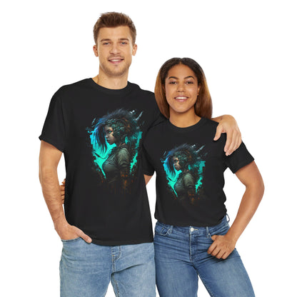 Cyberpunk T-Shirt | Cyberpunk Netrunner Girl Blue