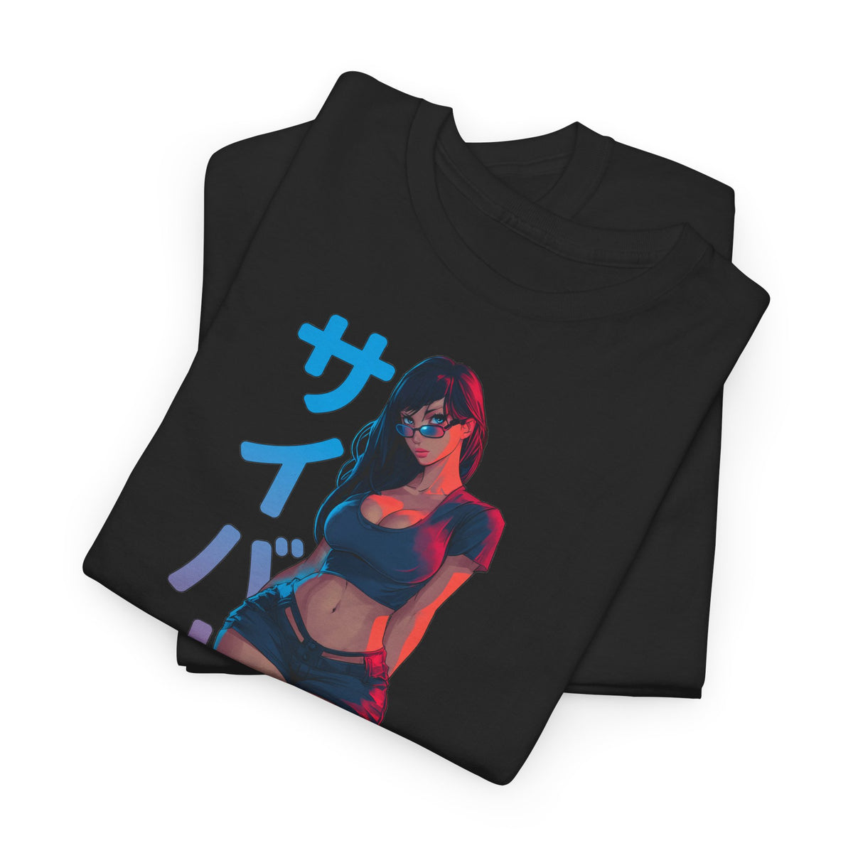 Cyberpunk Anime Girl T-Shirt – Kanji & Neon-Stil | T-Shirt Gamer & Anime-Fans