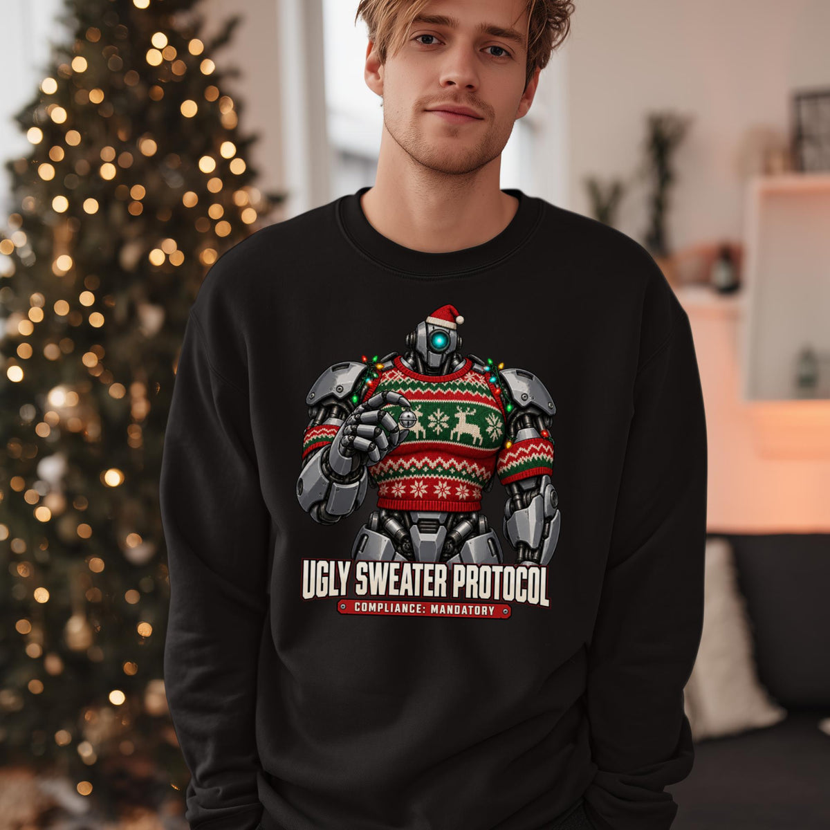 Roboter-Weihnachtspullover Ugly Sweater Protocol | Für Technikfans