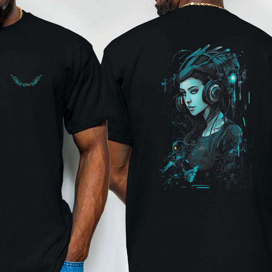 Blue Netrunner Girl T-Shirt | T-Shirt für Gamer und Cyberpunk Fans