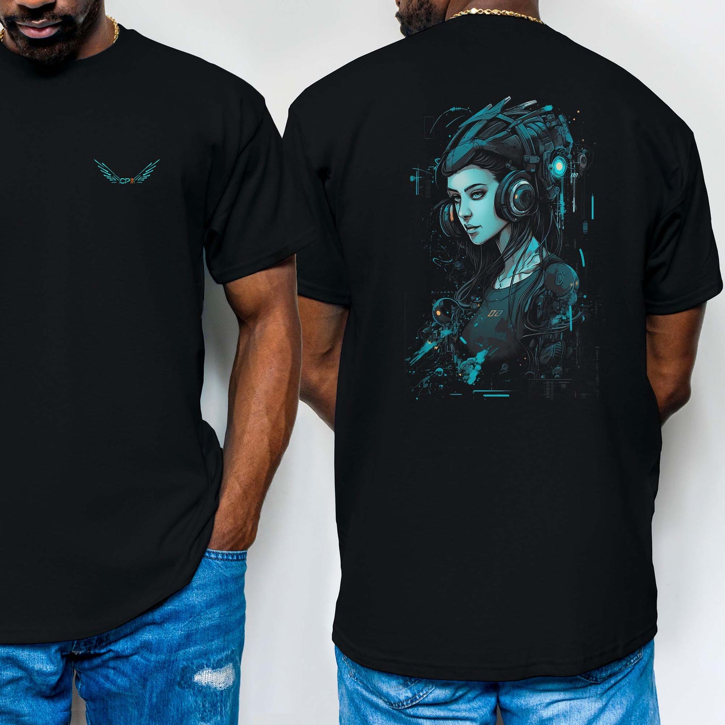 Blue Netrunner Girl T-Shirt | T-Shirt für Gamer und Cyberpunk Fans