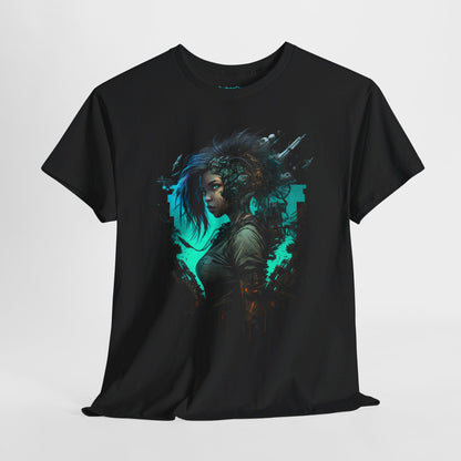 Cyberpunk T-Shirt | Cyberpunk Netrunner Girl Blue