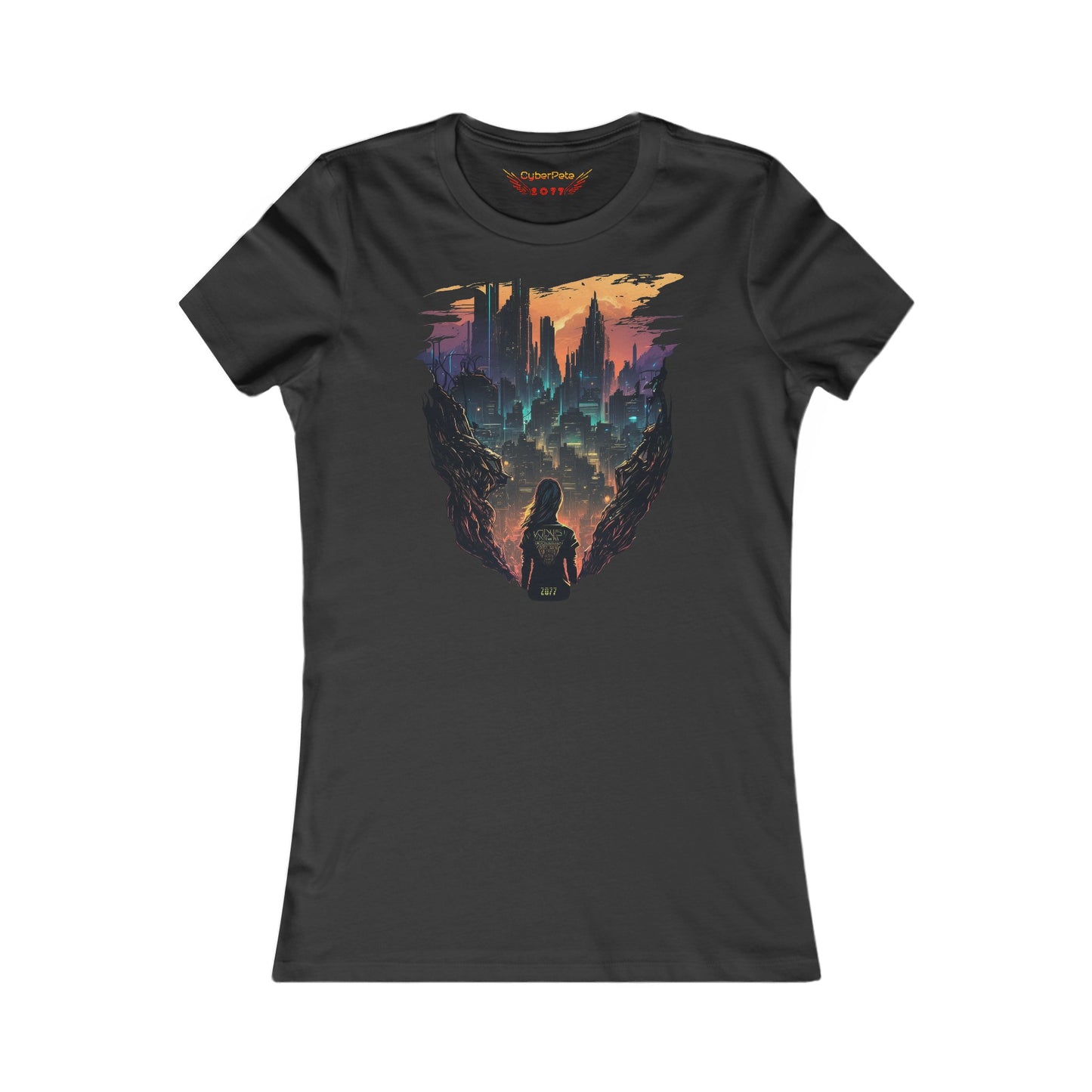 2077 Skyline T-Shirt | Cyberpunk T-Shirt für Frauen