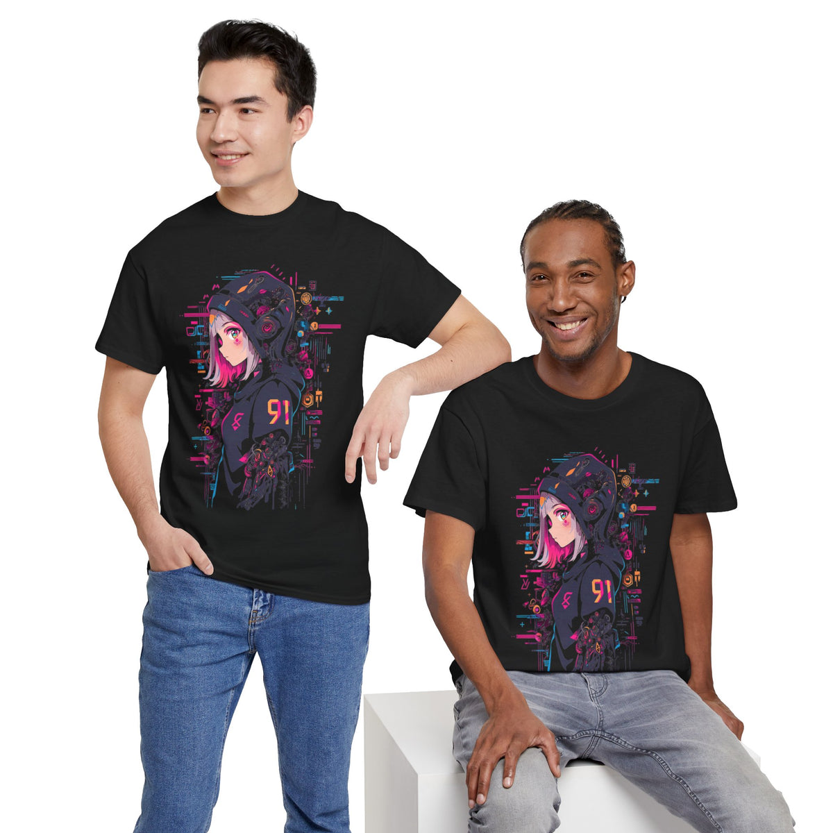 Cyberpunk Anime T-Shirt | Anime Girl mit Hoodie