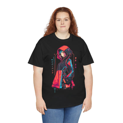Cyberpunk Anime T-Shirt | Anime Girl mit Kapuzenjacke