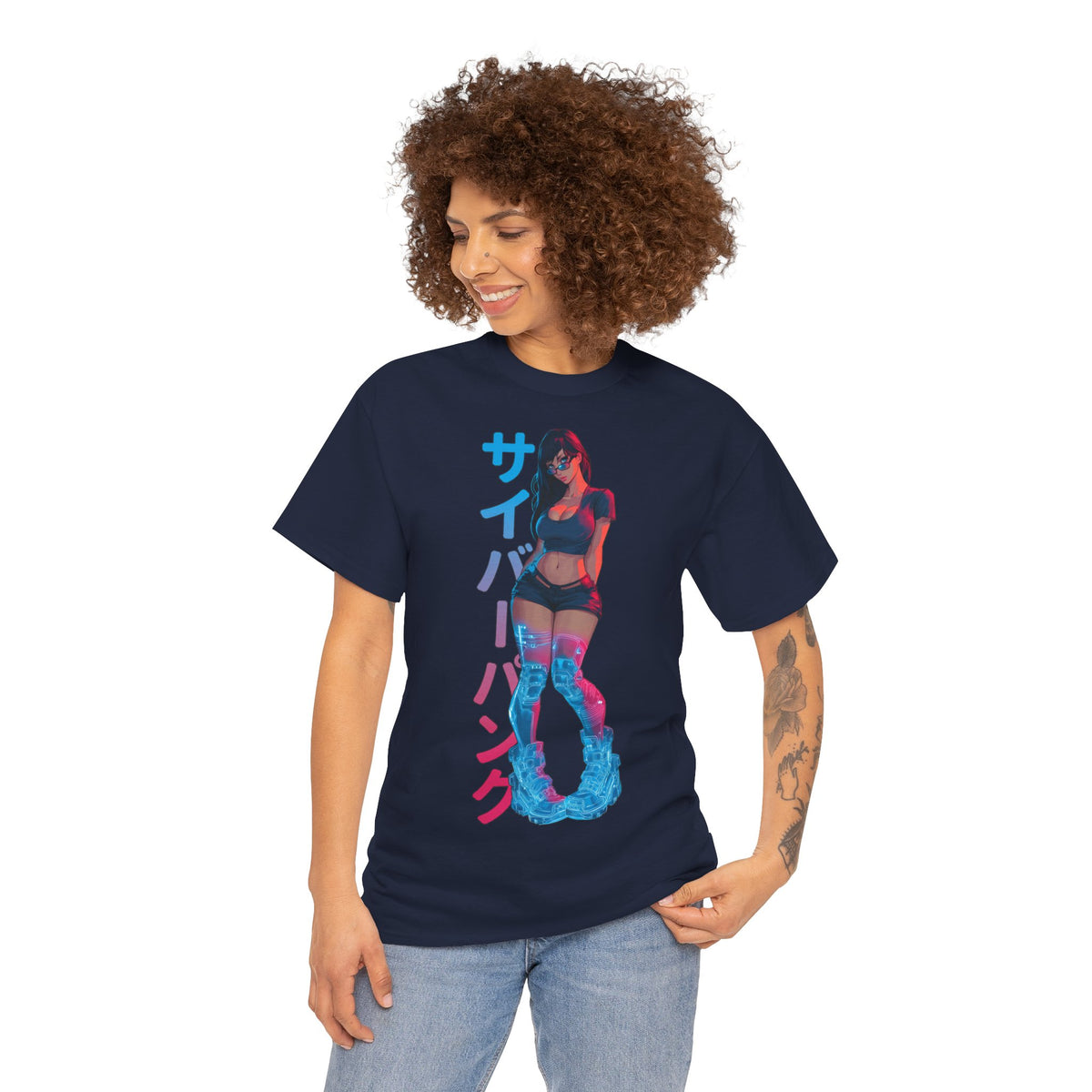 Cyberpunk Anime Girl T-Shirt – Kanji & Neon-Stil | T-Shirt Gamer & Anime-Fans