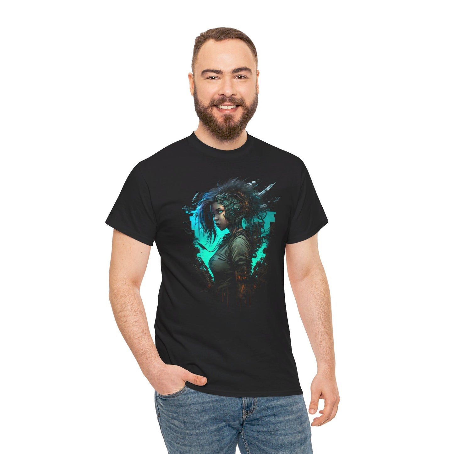 Cyberpunk T-Shirt | Cyberpunk Netrunner Girl Blue