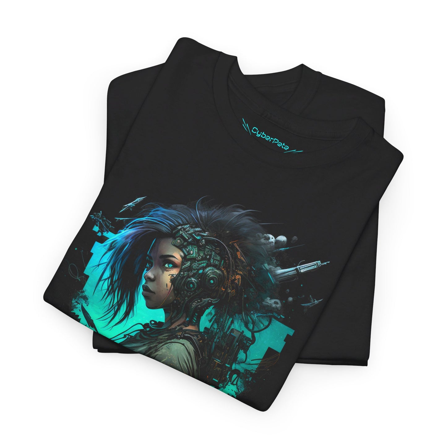 Cyberpunk T-Shirt | Cyberpunk Netrunner Girl Blue