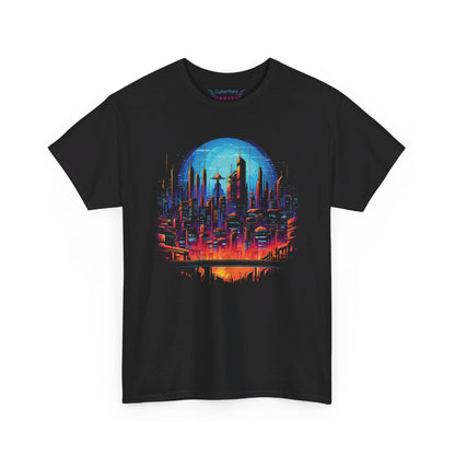 Cyberpunk Skyline T-Shirt Vollmond | T-Shirt für Cyberpunk und Retrowave Fans