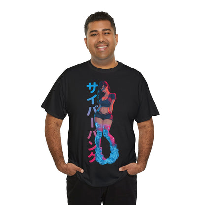 Cyberpunk Anime Girl T-Shirt – Kanji & Neon | T-Shirt für Gamer & Anime-Fans