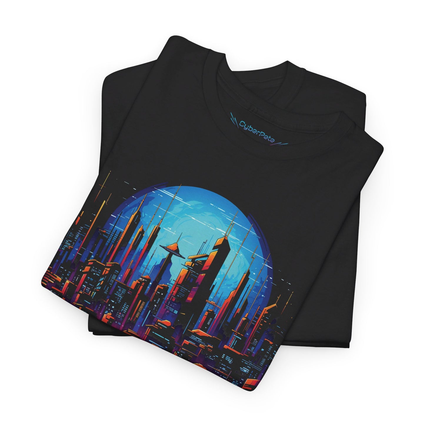 Cyberpunk Skyline T-Shirt Vollmond | T-Shirt für Cyberpunk und Retrowave Fans