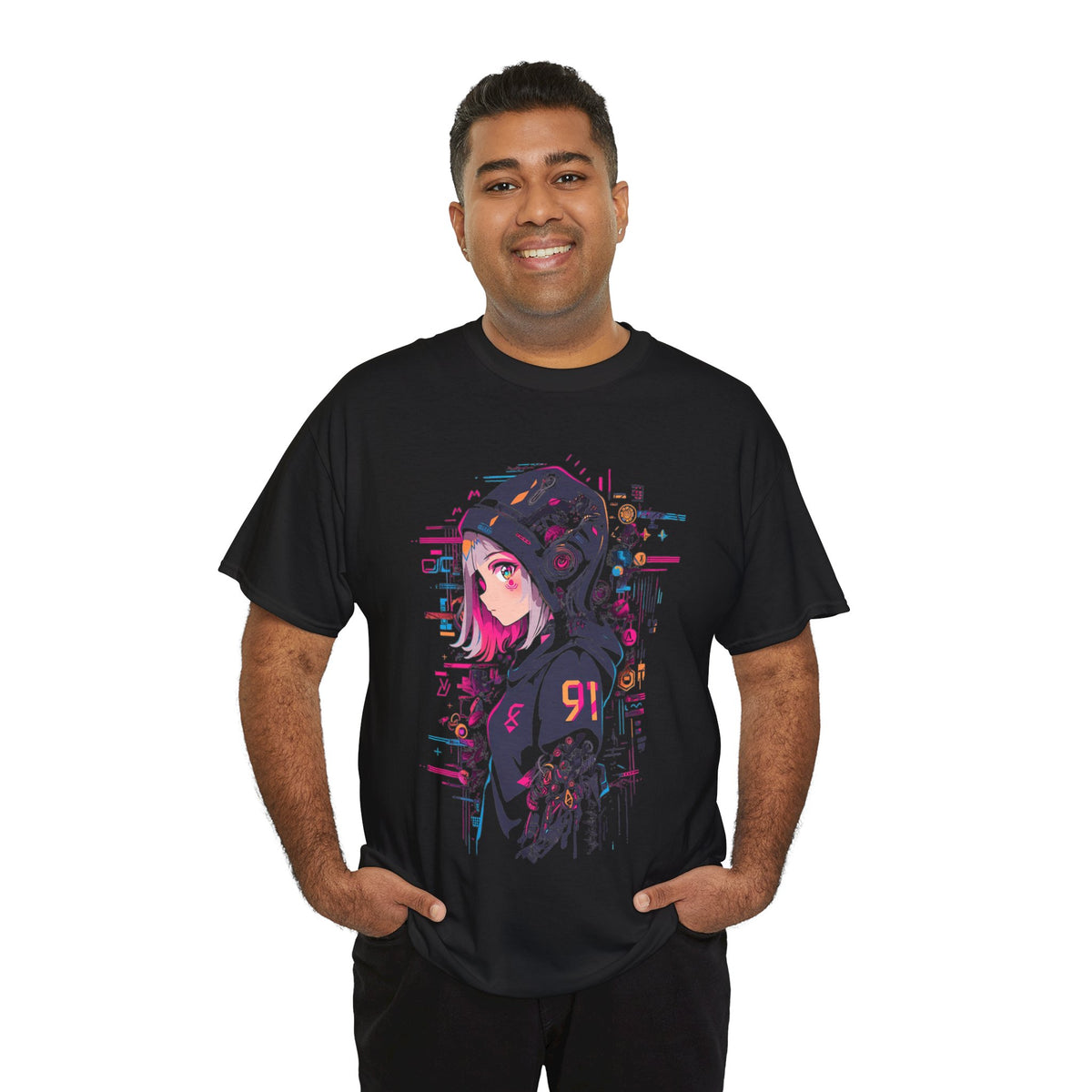 Cyberpunk Anime T-Shirt | Anime Girl mit Hoodie