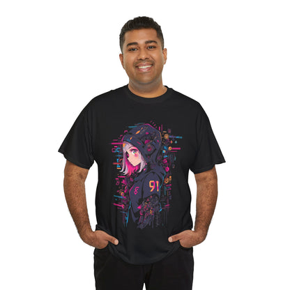 Cyberpunk Anime T-Shirt | Anime Girl mit Hoodie