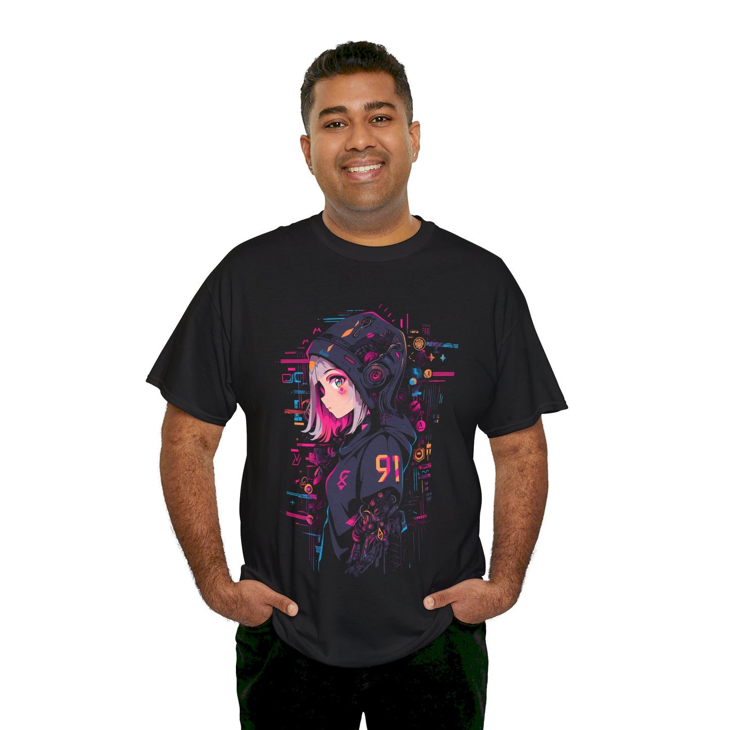 Cyberpunk Anime T-Shirt | Anime Girl mit Hoodie